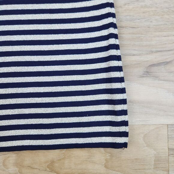 ☔️🔺️Grace Metallic Gold & Blue Striped Turtleneck Sleeveless Top Large - Picture 8 of 9